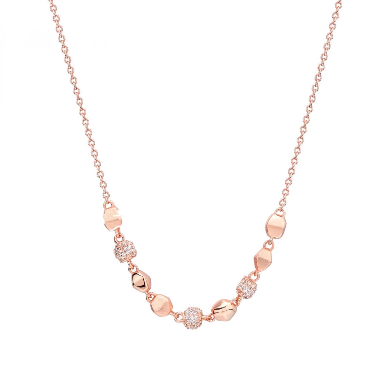Rosato Base Collana In Argento 925 Con 3 Anelli - Lunghezza 47 Cm - Personalizzabile Con Ciondoli, Garanzia 24 Mesi - 6