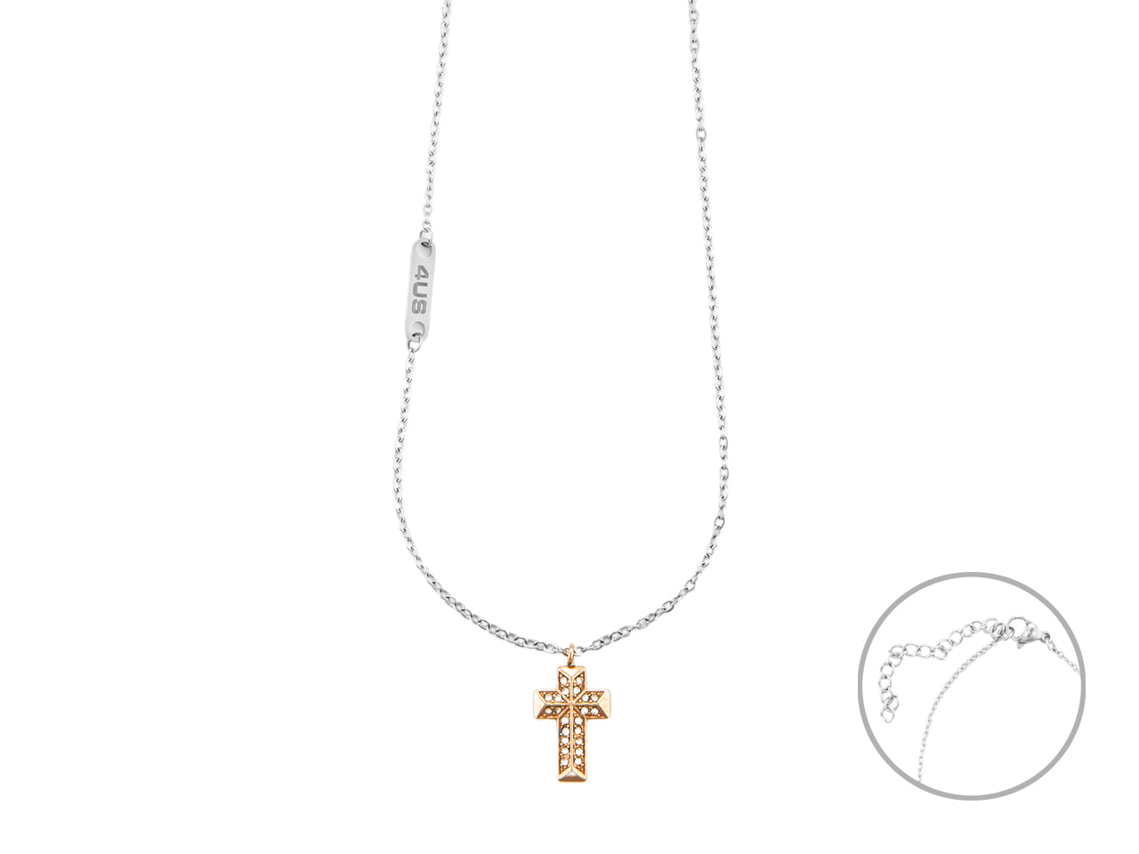 Collana Uomo Acciaio Croce zirconi Bianchi 4US 4UCL6968