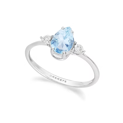 Anello da Donna con Acqua Marina Goccia e Diamanti in Oro Bianco 375 Comete COM KANQ002