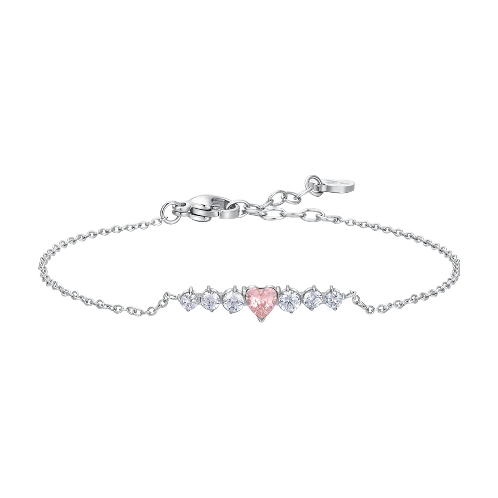 BRACCIALE DONNA IN ACCIAIO CON CUORE ROSA E CRISTALLI BIANCHI LUCA BARRA LB 2773