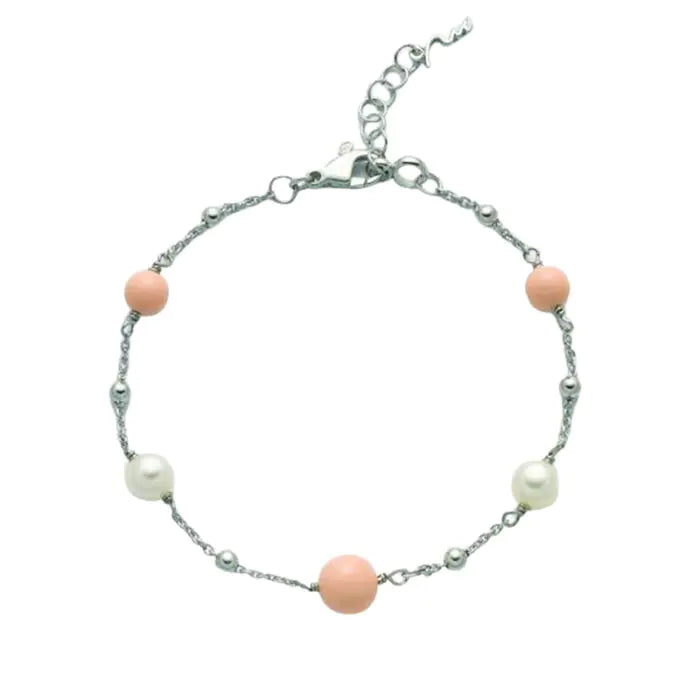 Bracciale Donna Miluna Terra E Mare Argento Perle E Corallo Rosa PBR3018