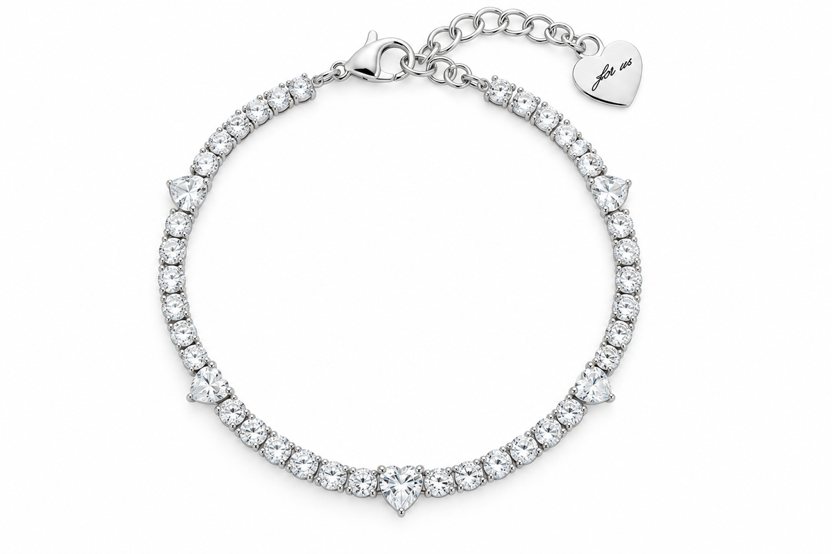 Bracciale da Donna tennis con cuori bianchi in acciaio 4US Cesare Paciotti 4US 4UBR9007W