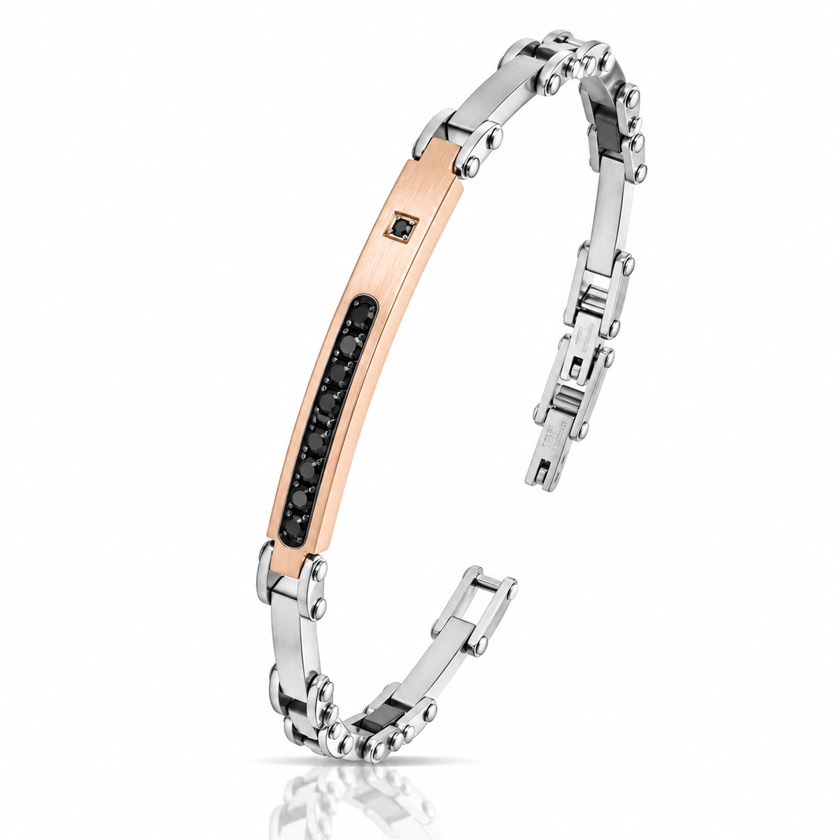 Bracciale da Uomo in Acciaio in pvd rose gold e diamante nero 0,015 ct Arkano ARK ABA012NR
