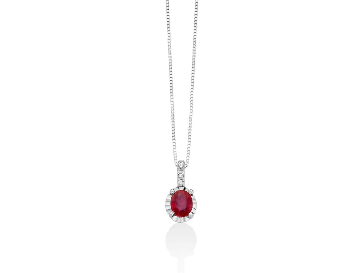 Collana Donna Miluna Oro Bianco 18 KT Diamanti Rubino Rosso MIL CLD4195