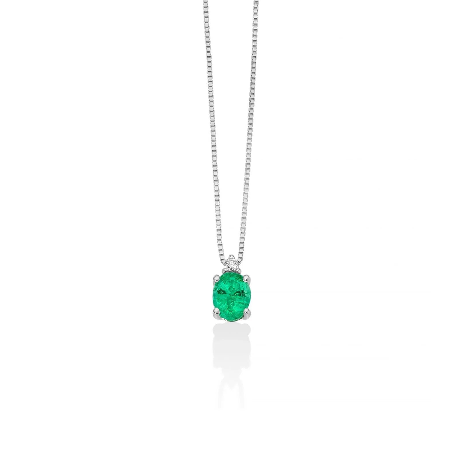 Collana Miluna con smeraldo ovale e contorno di diamanti in oro bianco 18KT MIL CLD4548