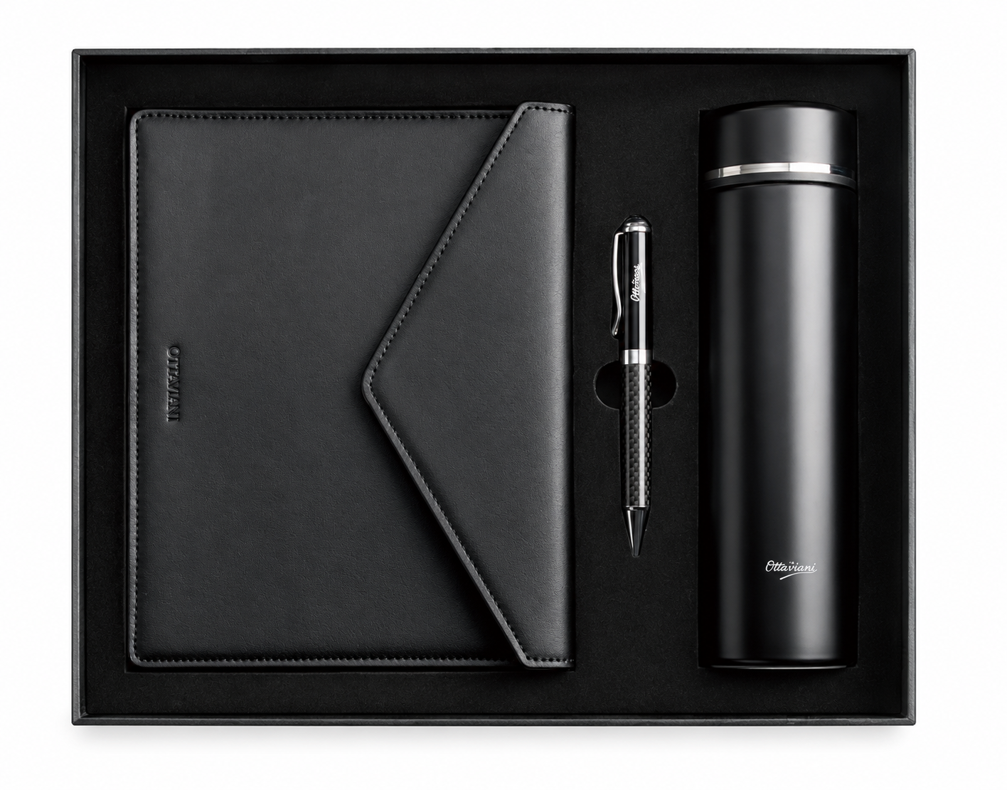 Set Regalo con penna, borraccia termica in acciaio inossidabile e portadocumenti in vera pelle Ottaviani OTT 87664