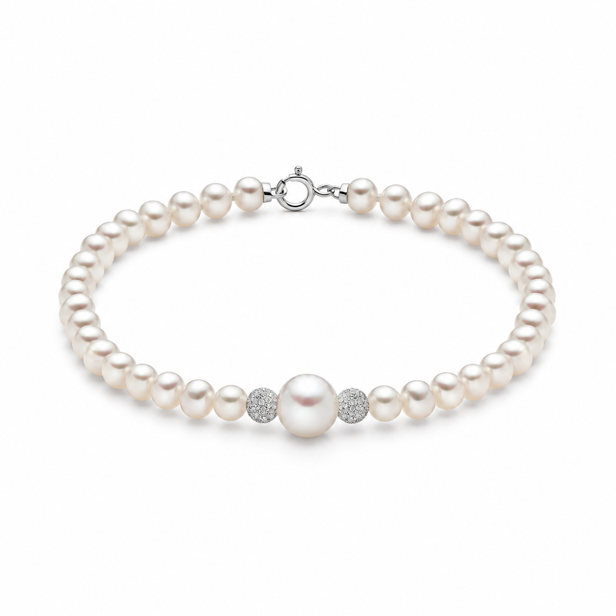 Orient-Perlenarmband mit drei facettierten Kugeln aus Weißgold Miluna MIL PBR3237