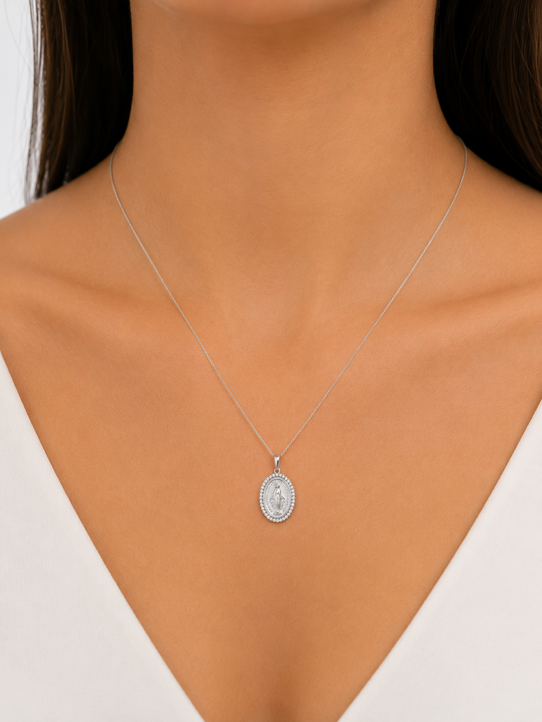 Pendente Medaglia Miracolosa in oro bianco 18Kt Unisex TIZIANO TIZ ORCND 595