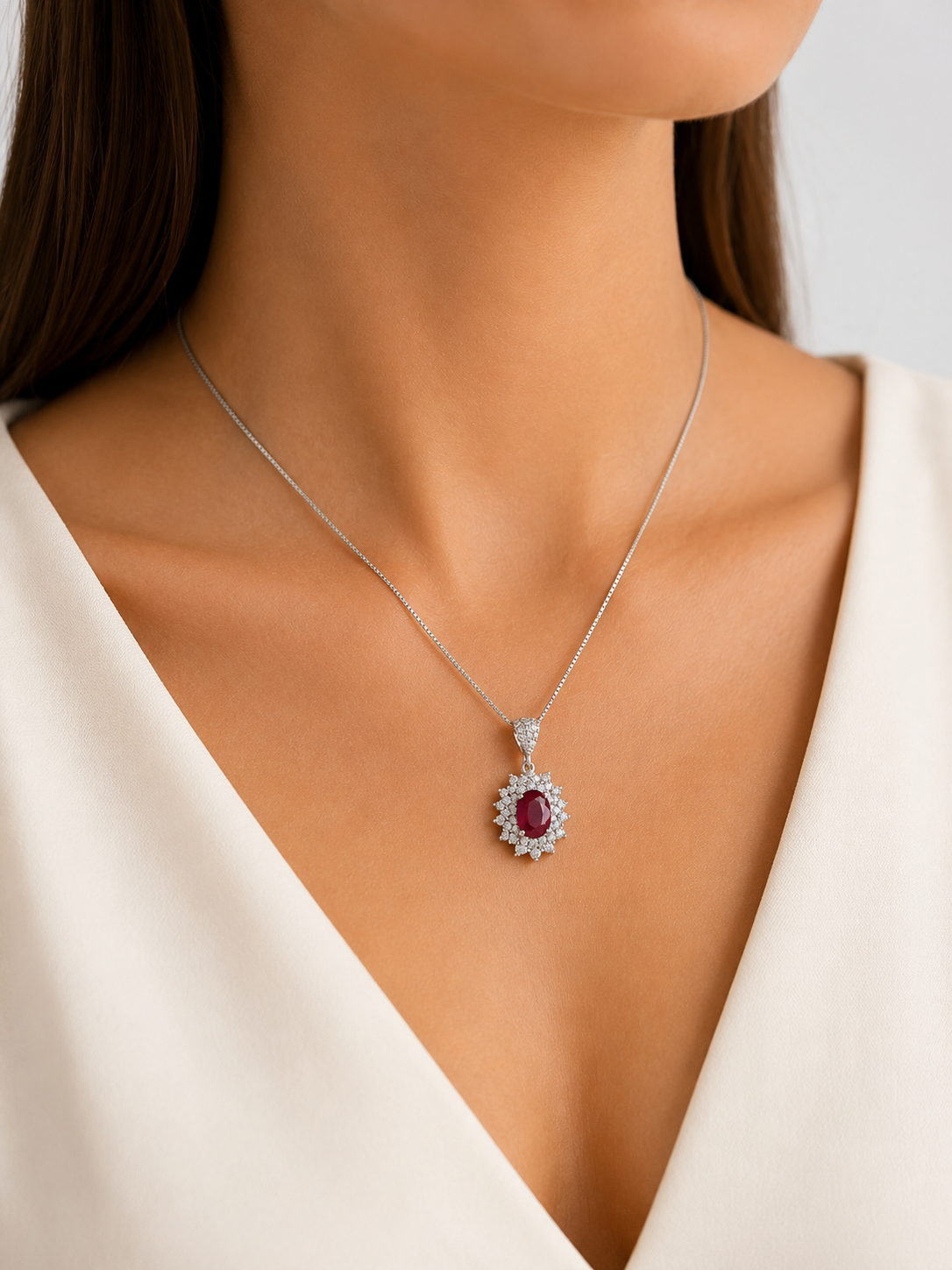Collana da Donna con Rubino e diamanti in oro Bianco PG GIOIELLI