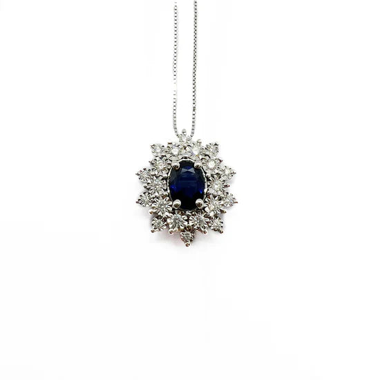 Pendente in Oro Bianco con Zaffiro e Diamanti Donna oro