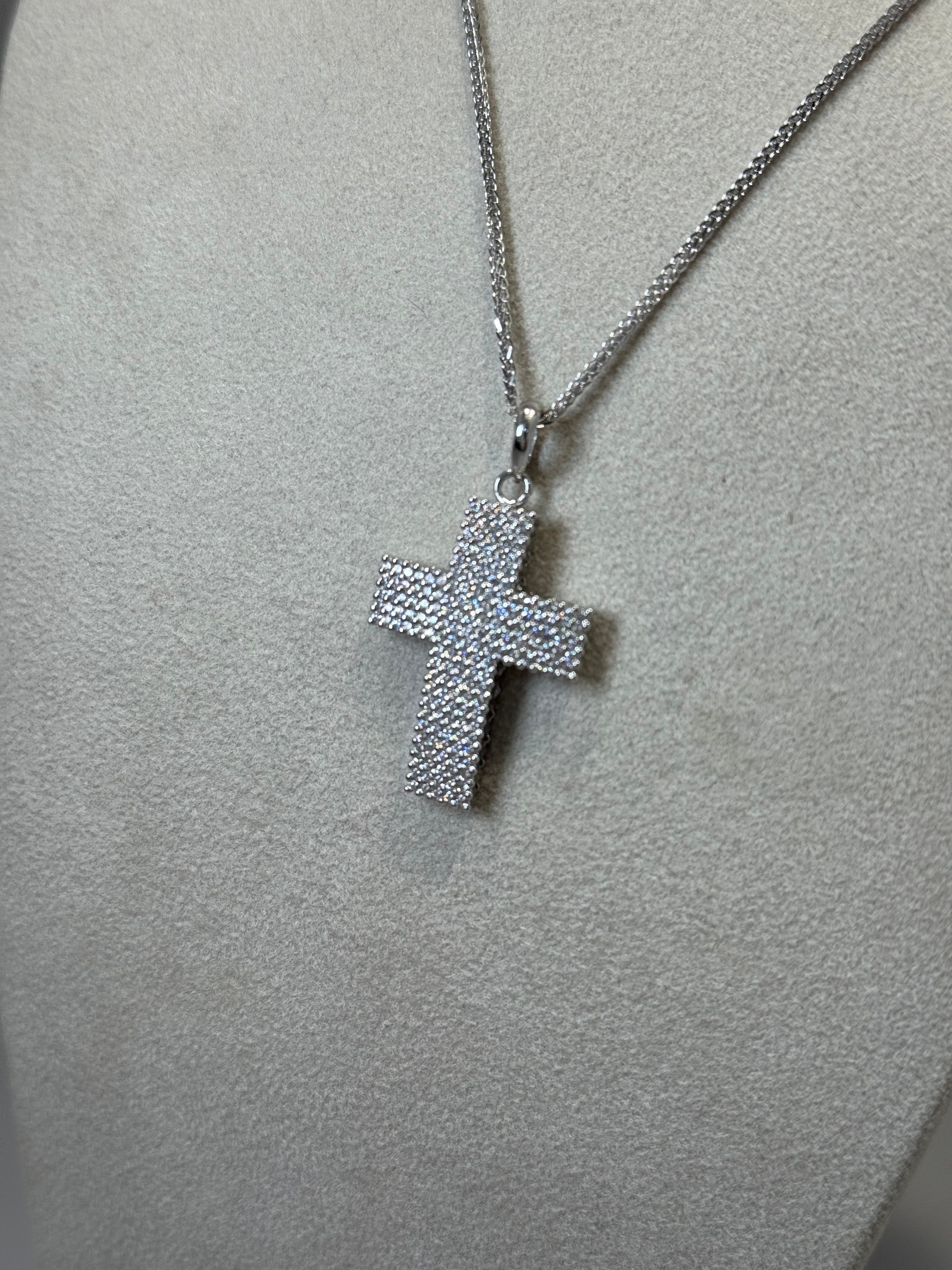 Collana Unisex con Croce Pavé in Oro Bianco 18kt e Zirconi