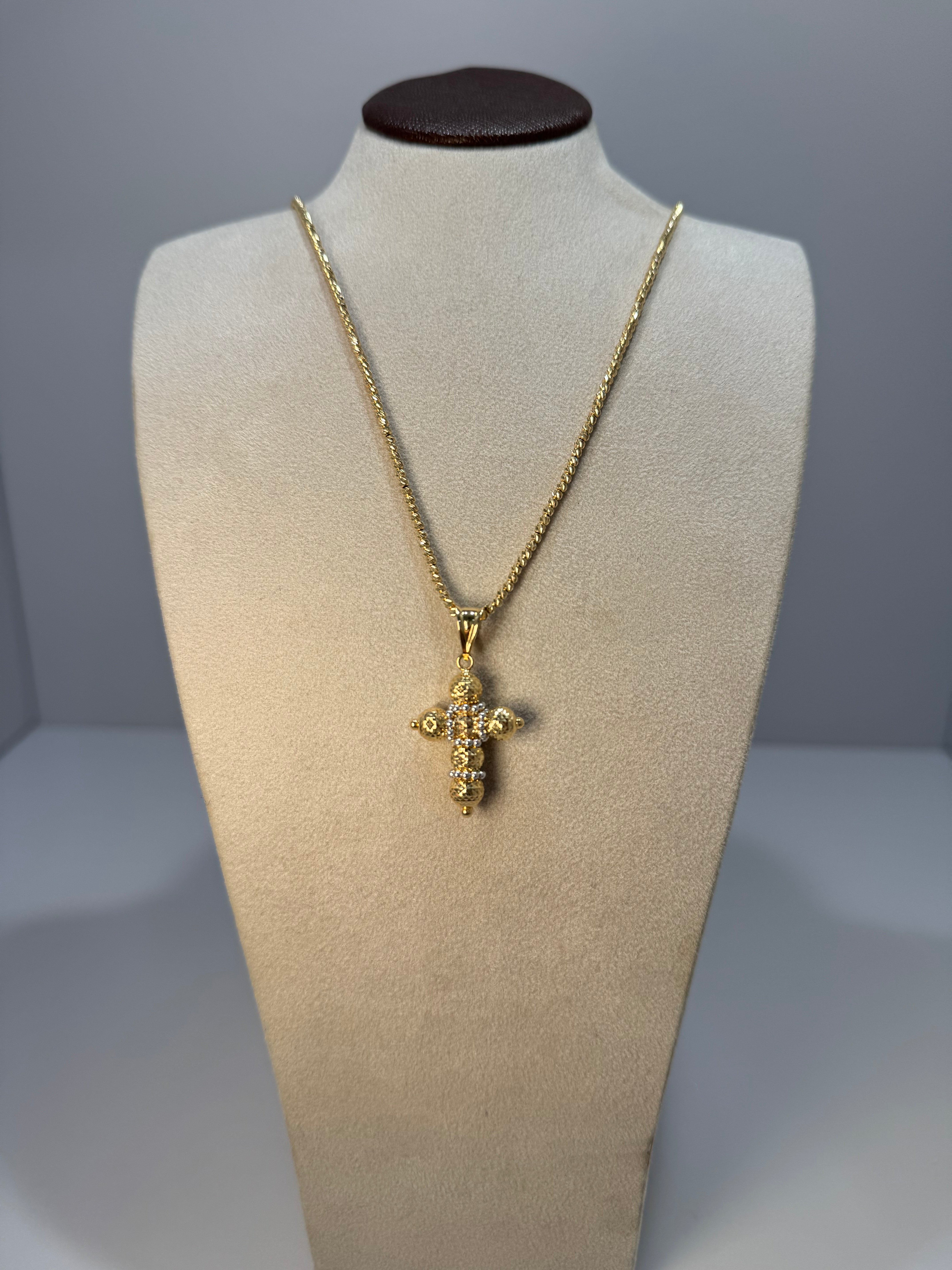 Collana con Croce a Sfere in Oro Giallo 18kt