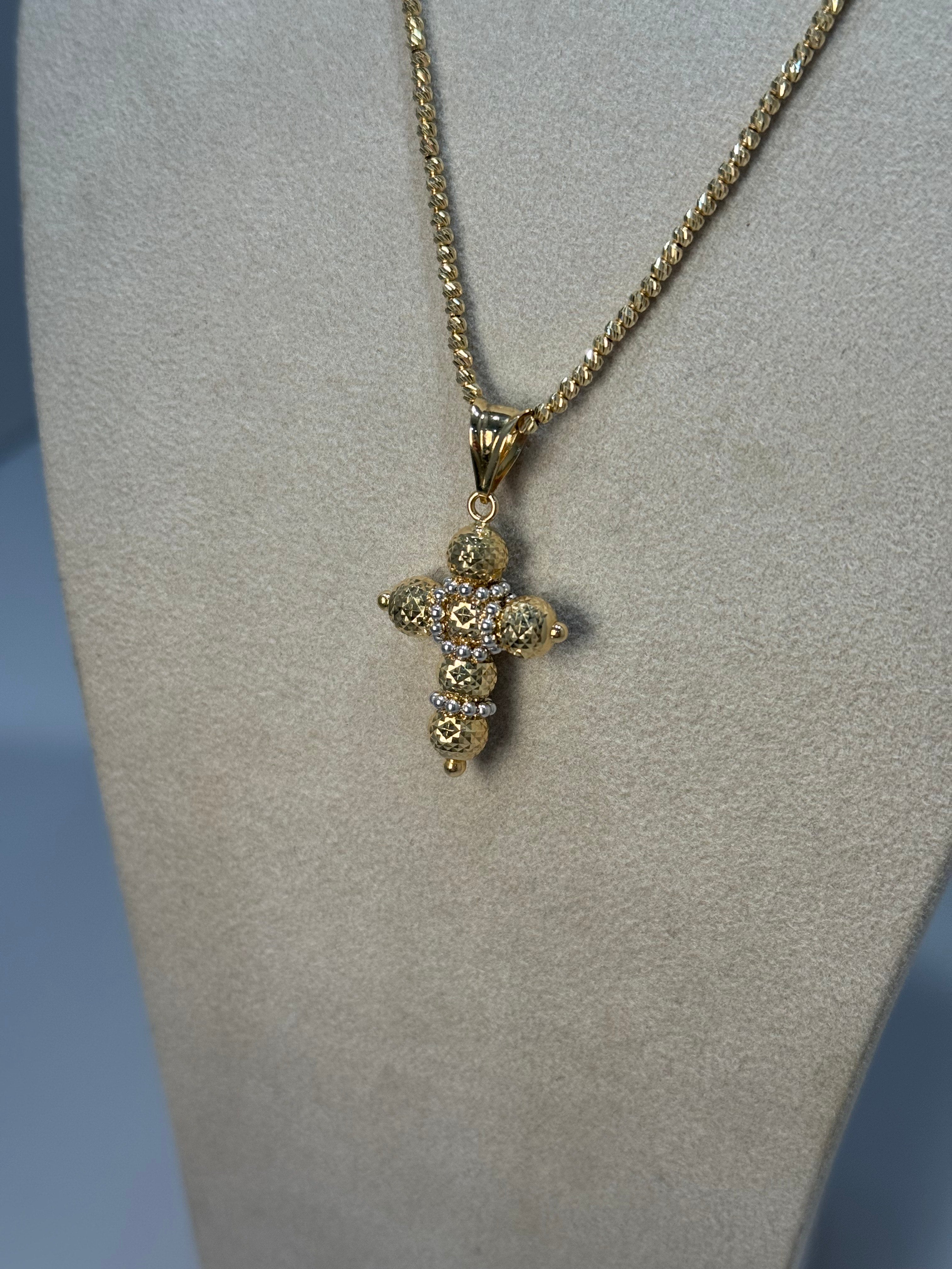 Collana con Croce a Sfere in Oro Giallo 18kt