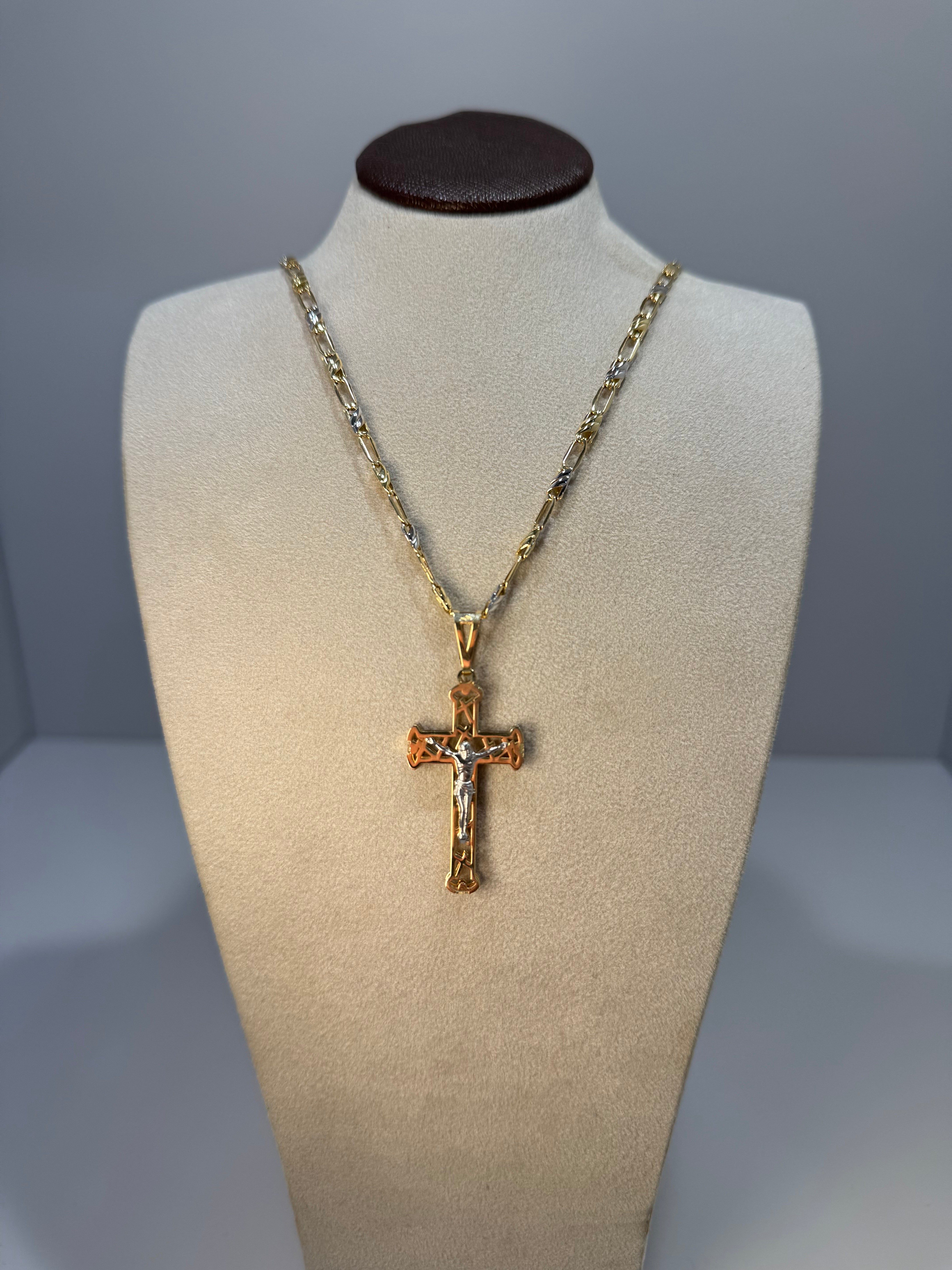 Collana con Croce Bicolore in Oro 18Kt