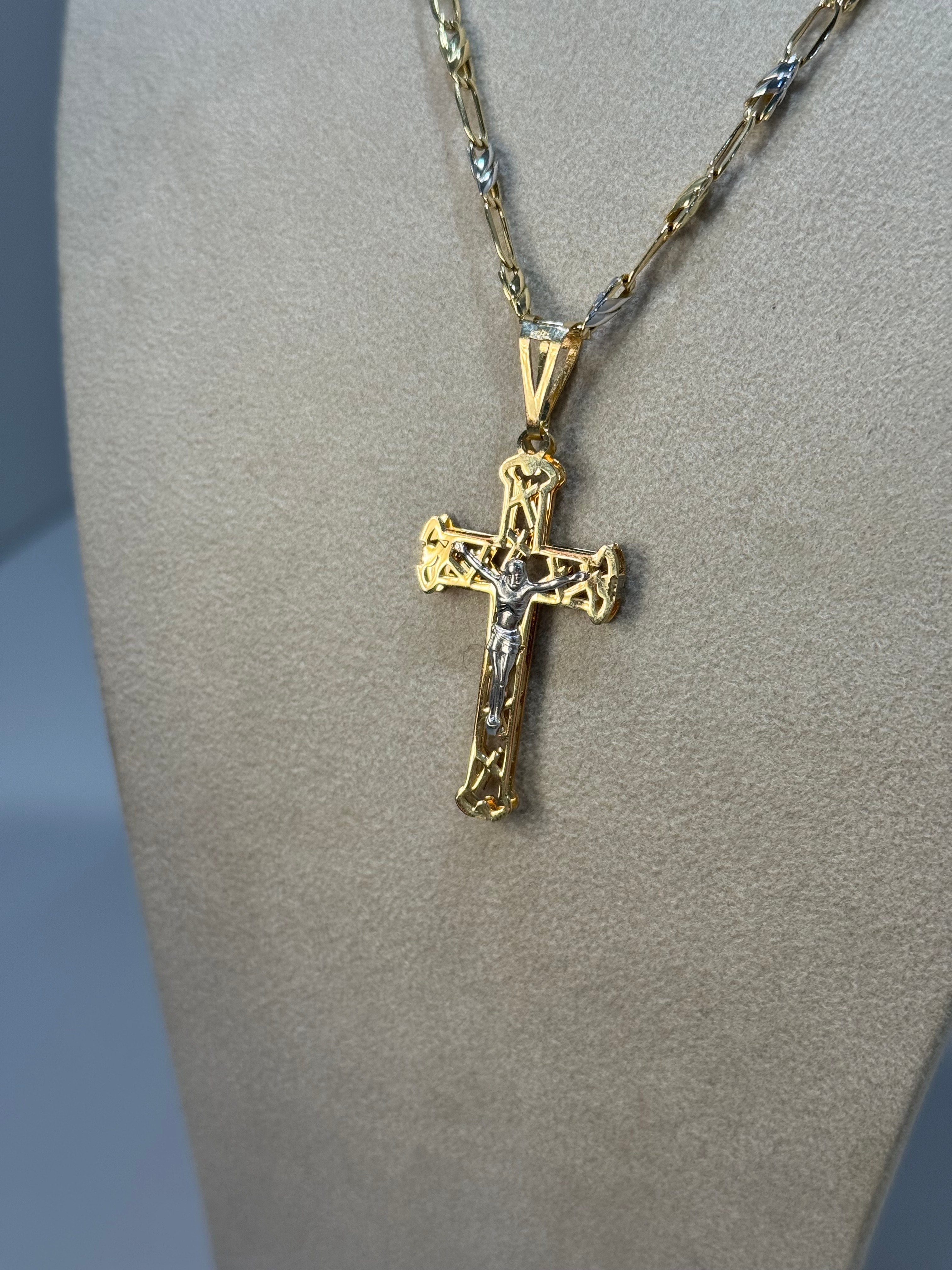 Collana con Croce Bicolore in Oro 18Kt