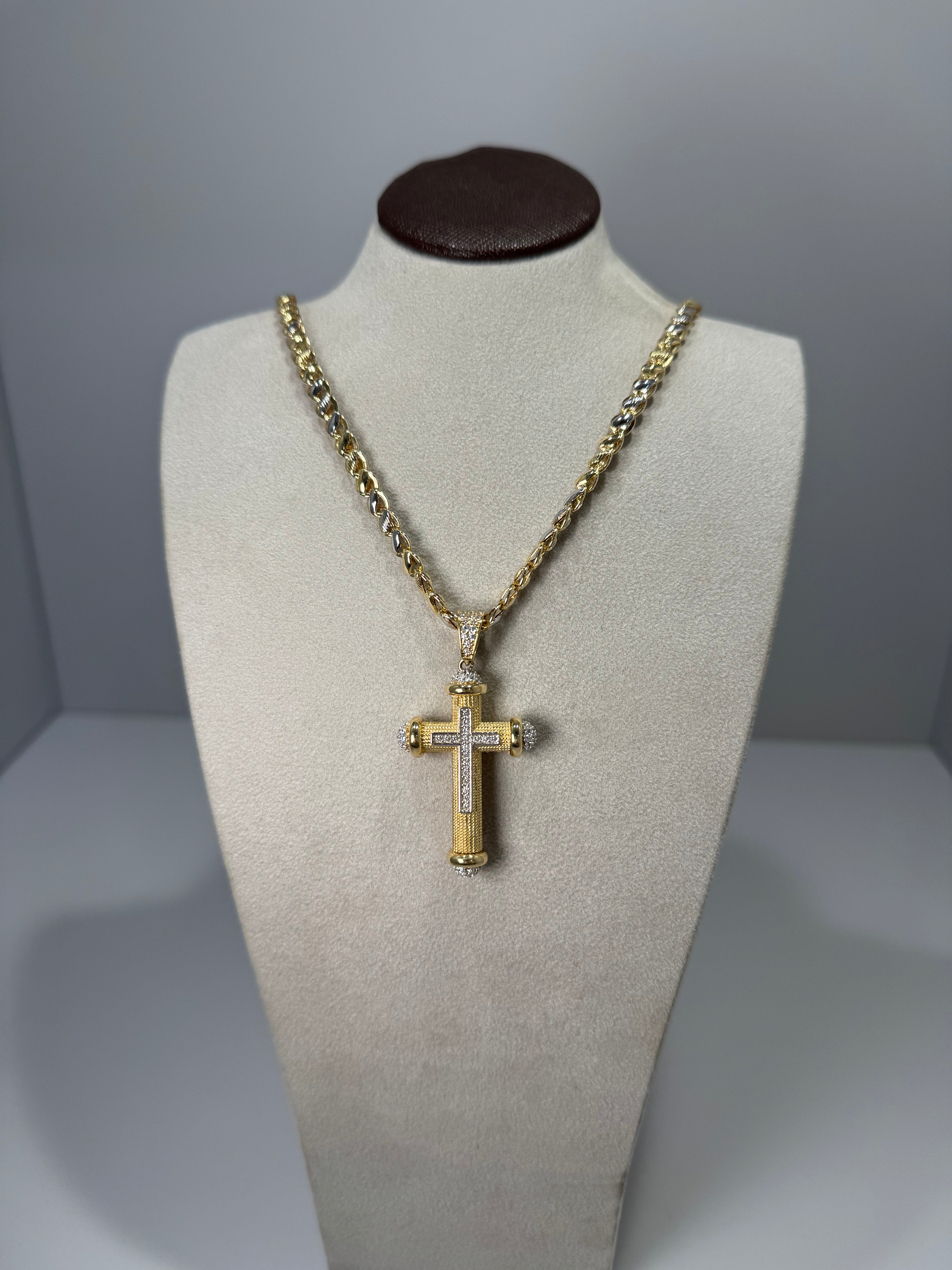 Collana con Croce Imperiale Pavè Bicolore in Oro 18Kt