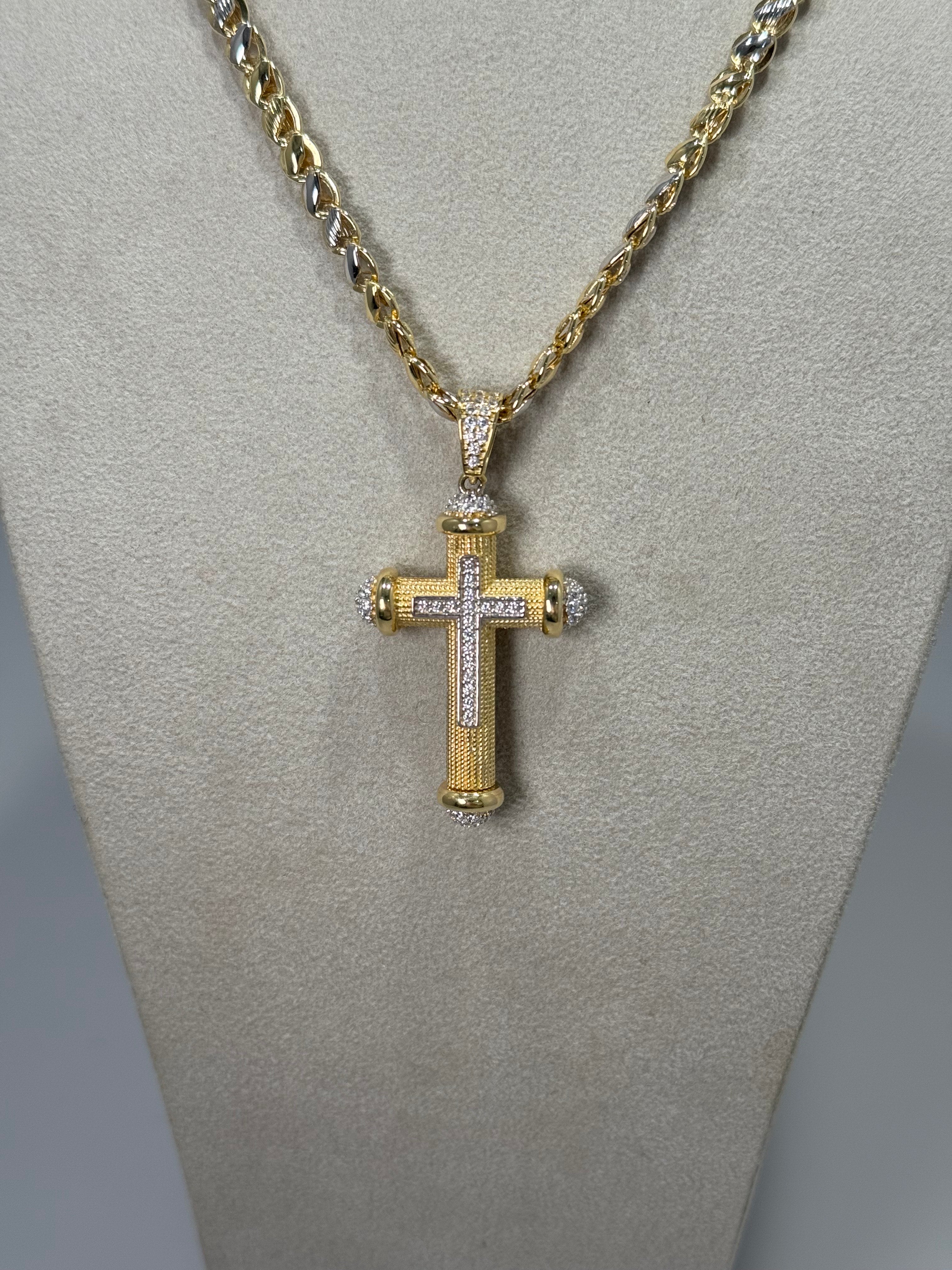 Collana con Croce Imperiale Pavè Bicolore in Oro 18Kt