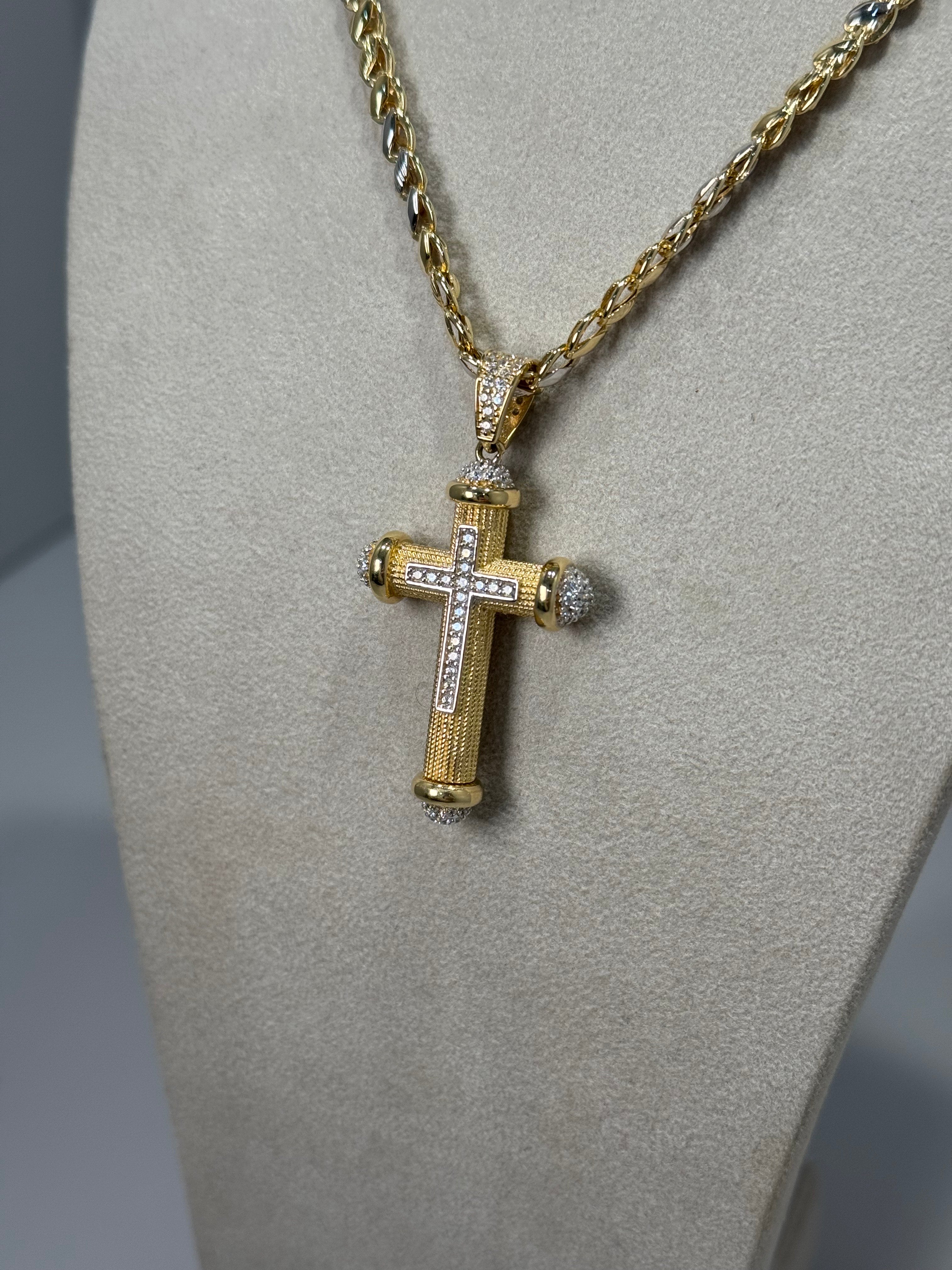 Collana con Croce Imperiale Pavè Bicolore in Oro 18Kt