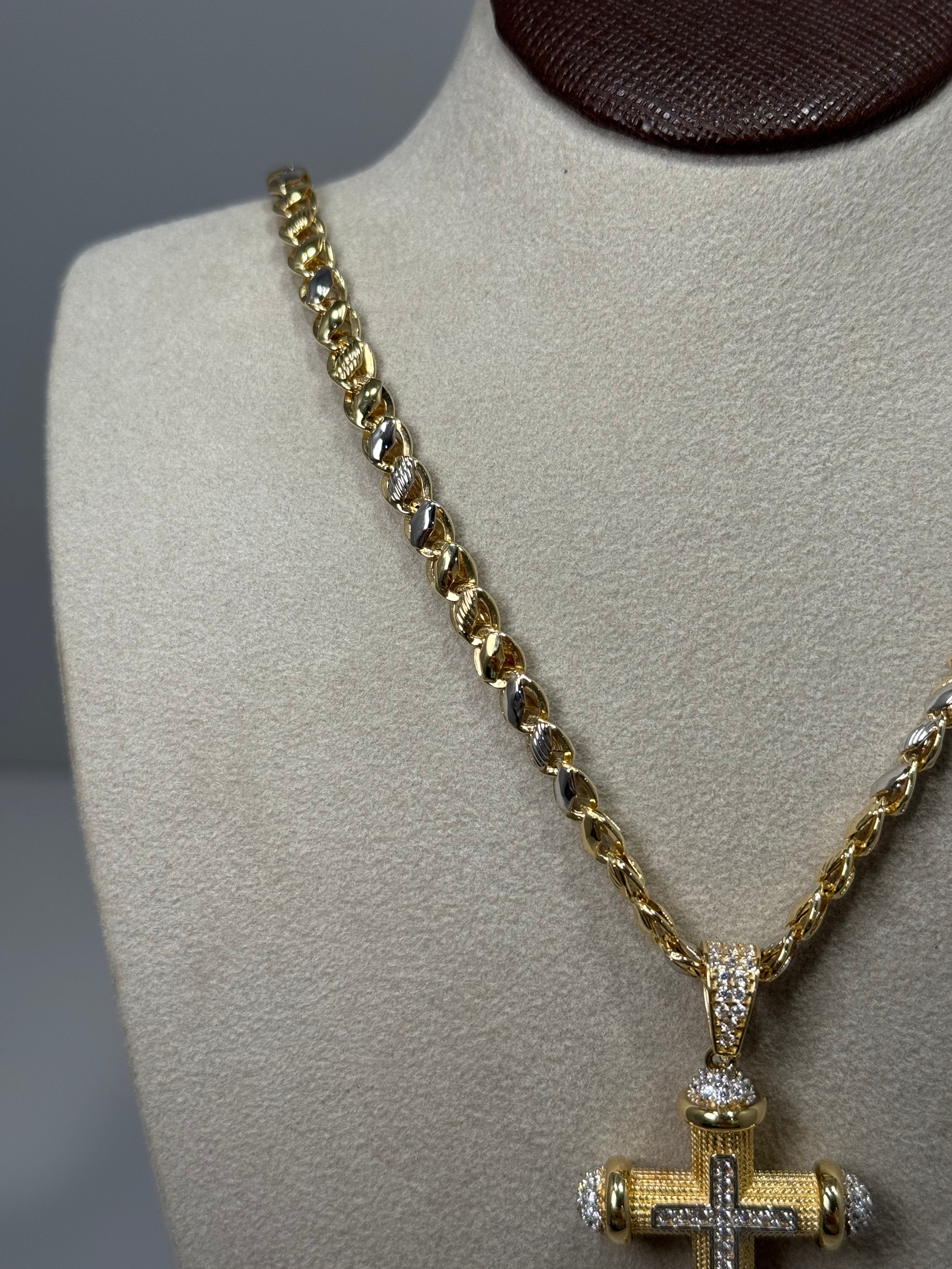 Collana con Croce Imperiale Pavè Bicolore in Oro 18Kt