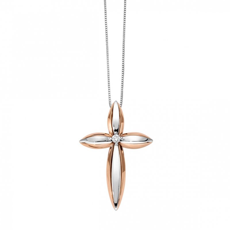 Collana da Donna con Croce In Oro Rosa E Oro Bianco DONNA ORO