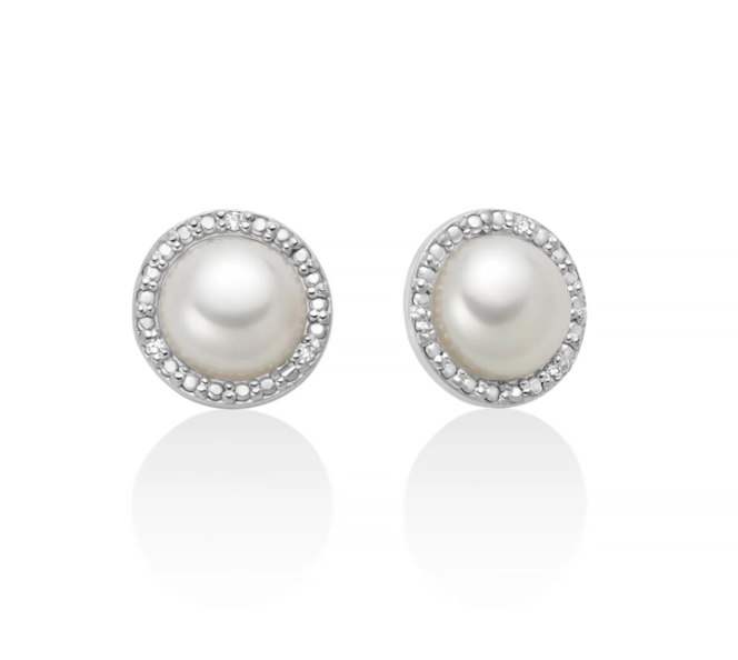 Orecchini da Donna con Perle Oriente con Oro Bianco 9Kt e Diamanti Miluna MIL PER2855X