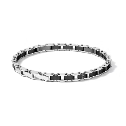 Bracciale da Uomo in Acciaio, Pvd e Ceramica nera,Zircone nero Comete COM UBR1078