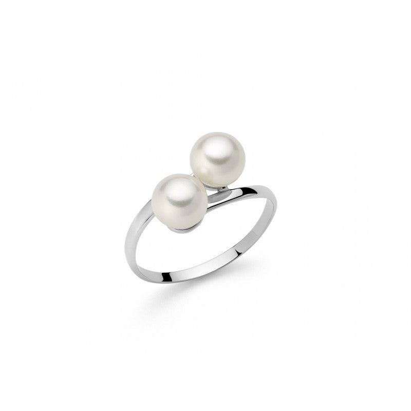 Anello da Donna contrariè in oro bianco 750 e perle Oriente Miluna