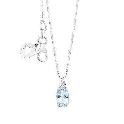 Collana da Donna in oro bianco 9kt Diamante e Acquamarina Ovale Comete COM KGLQ001
