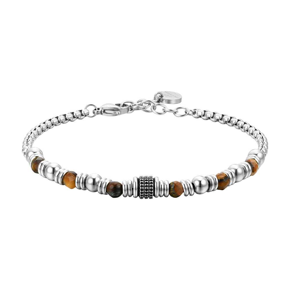 BRACCIALE UOMO IN ACCIAIO PIETRE OCCHIO DI TIGRE LUCA BARRA LB BA1701