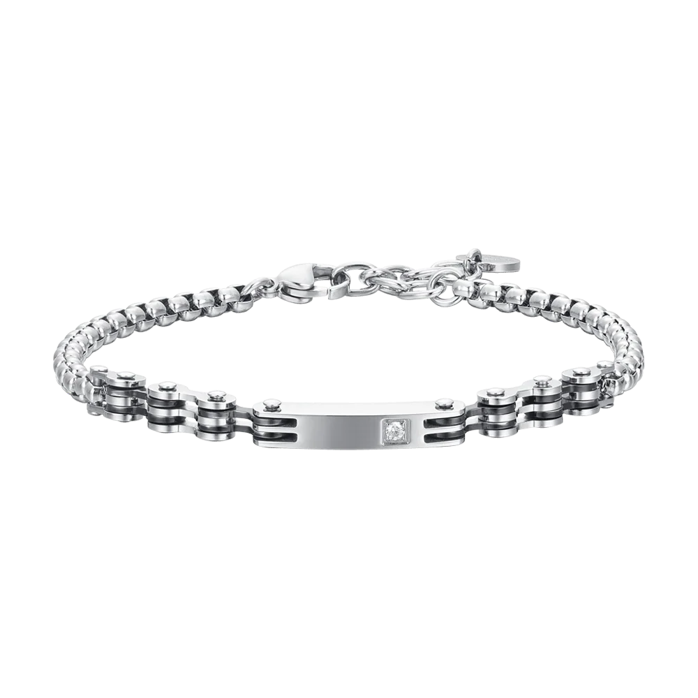 BRACCIALE UOMO IN ACCIAIO ELEMENTI IP NERO E ZIRCONE LUCA BARRA LB BA1799