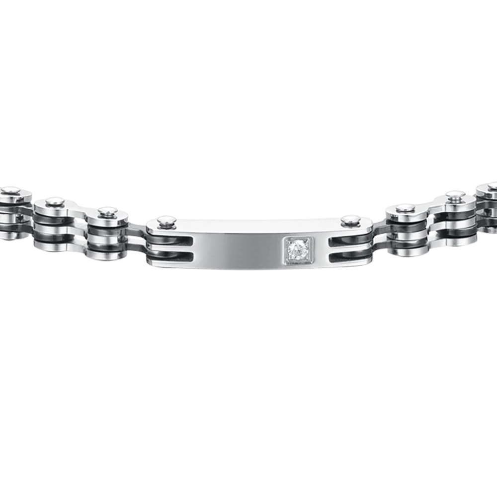 BRACCIALE UOMO IN ACCIAIO ELEMENTI IP NERO E ZIRCONE LUCA BARRA LB BA1799