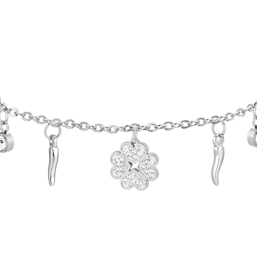 BRACCIALE DONNA IN ACCIAIO QUADRIFGOLIO E CORNI LUCA BARRA LB BK2691