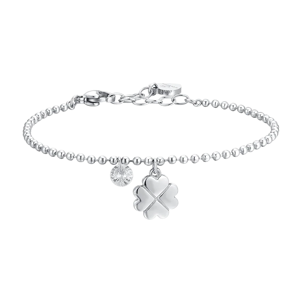 BRACCIALE DONNA IN ACCIAIO QUADRIFOGLIO E ZIRCONE LUCA BARRA LB BK2726