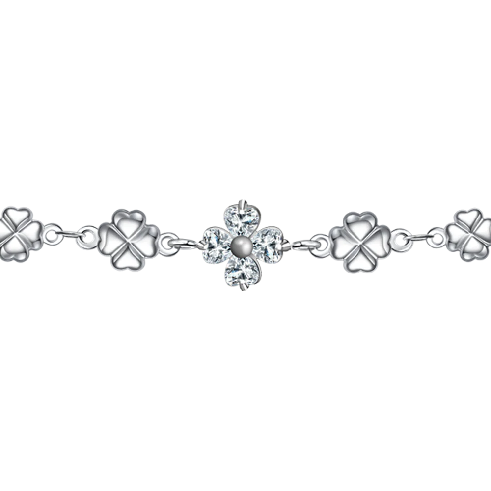 BRACCIALE IN ACCIAO CON QUADRIFOGLI E ZIRCONI BIANCHI LUCA BARRA LB BK2748