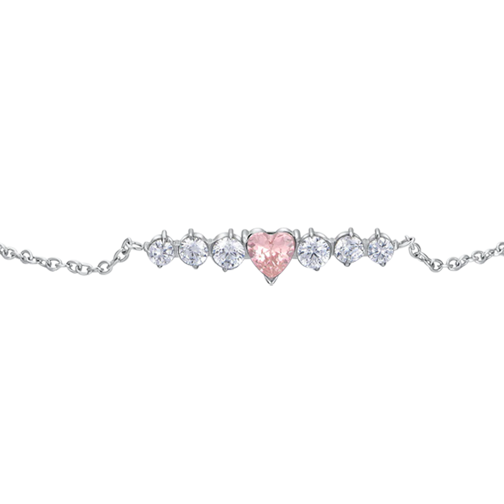 BRACCIALE DONNA IN ACCIAIO CON CUORE ROSA E CRISTALLI BIANCHI LUCA BARRA LB 2773