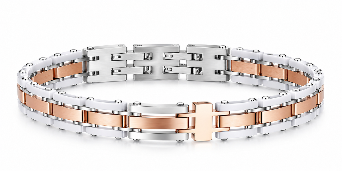 Bracciale da Uomo in Acciaio rosè e ceramica bianca Arkano ARK BAC32BR