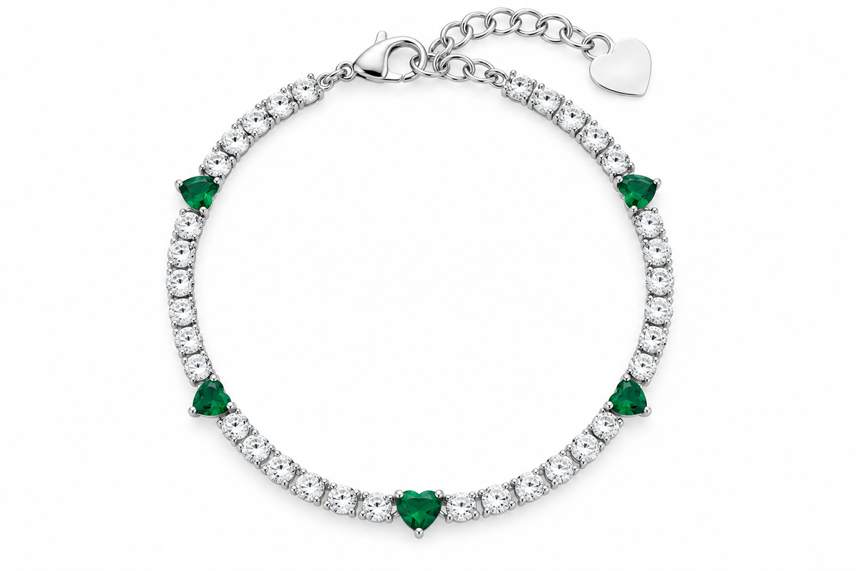 Bracciale da Donna tennis con cuori verdi in acciaio 4US Cesare Paciotti 4US 4UBR9005W