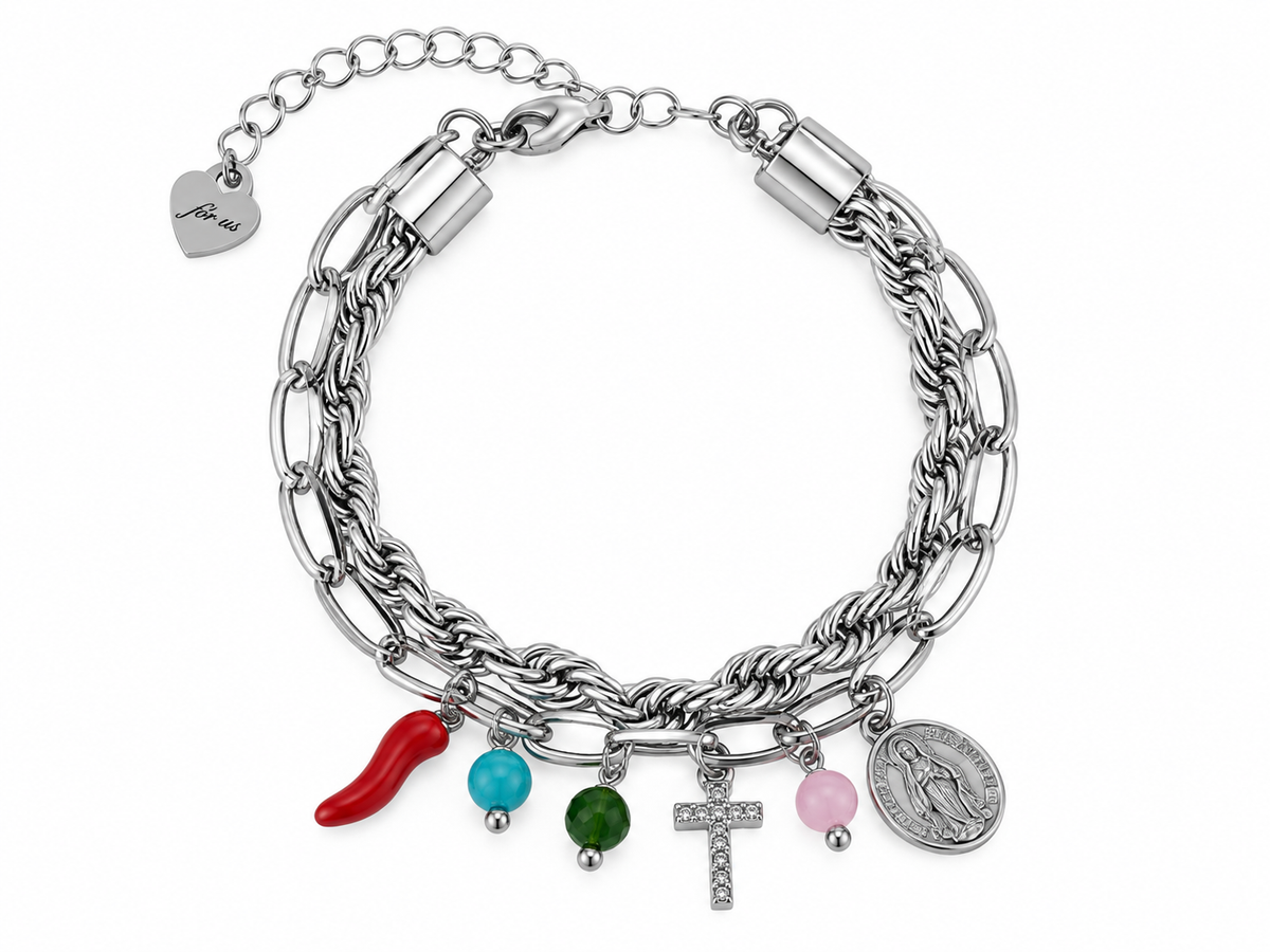 Bracciale da Donna Multifilo con Cornetto rosso e pietre colorate 4US Cesare Paciotti 4US 4UBR8996W