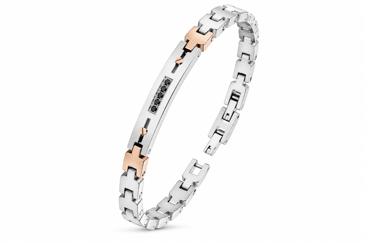 Bracciale da Uomo in Acciaio ip rosa diamanti neri ct 0,09 Arkano ARK ABA006NB
