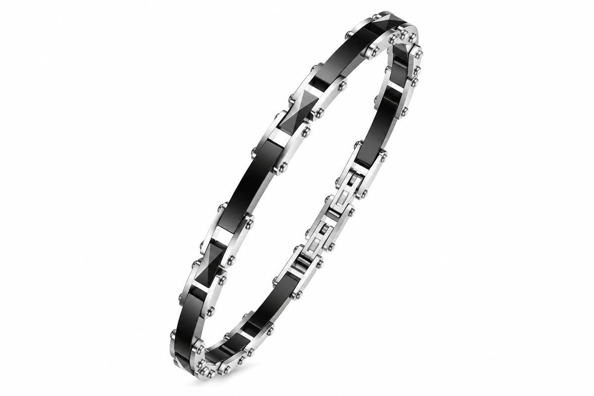 Bracciale da Uomo in Acciaio ip nero e inserti in ceramica nera Arkano ARK BAC06BN