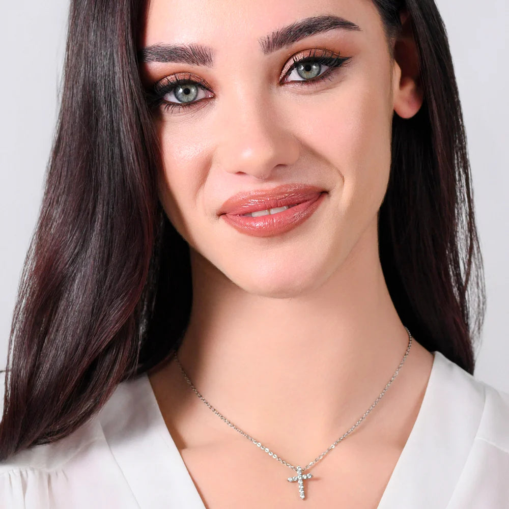 COLLANA DONNA IN ACCIAIO CROCE ZIRCONI BIANCHI LUCA BARRA LB CK2020