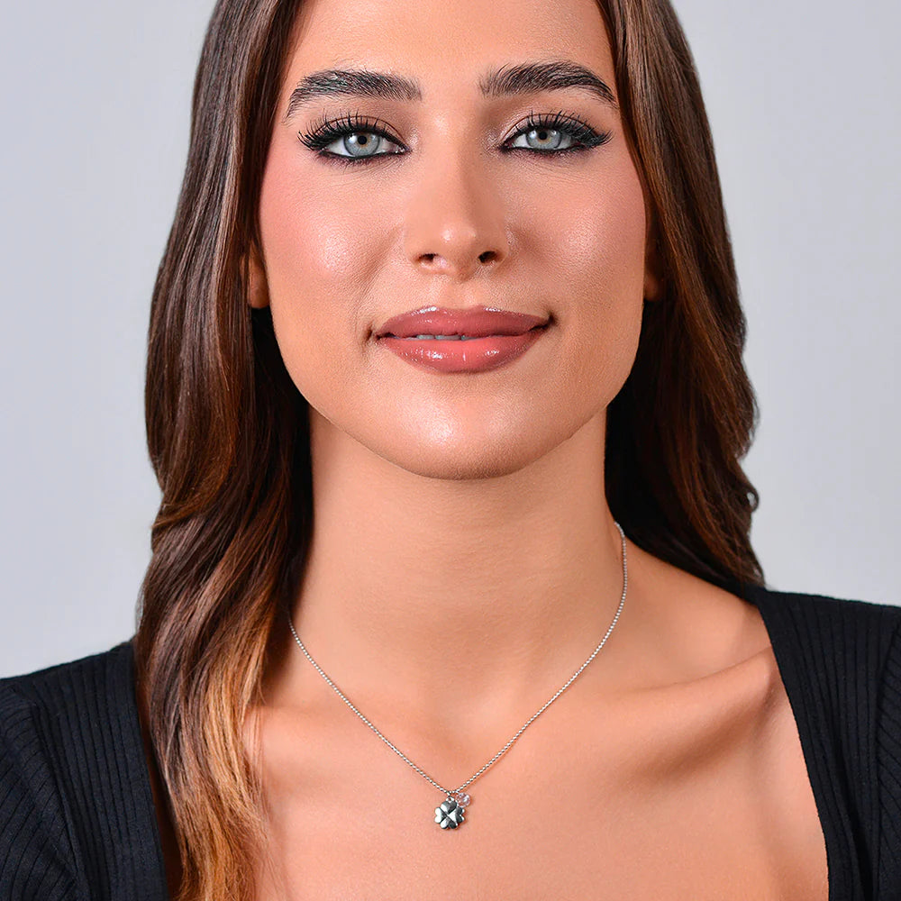 COLLANA DONNA IN ACCIAIO QUADRIFOGLIO E ZIRCONE LUCA BARRA LB CK2056