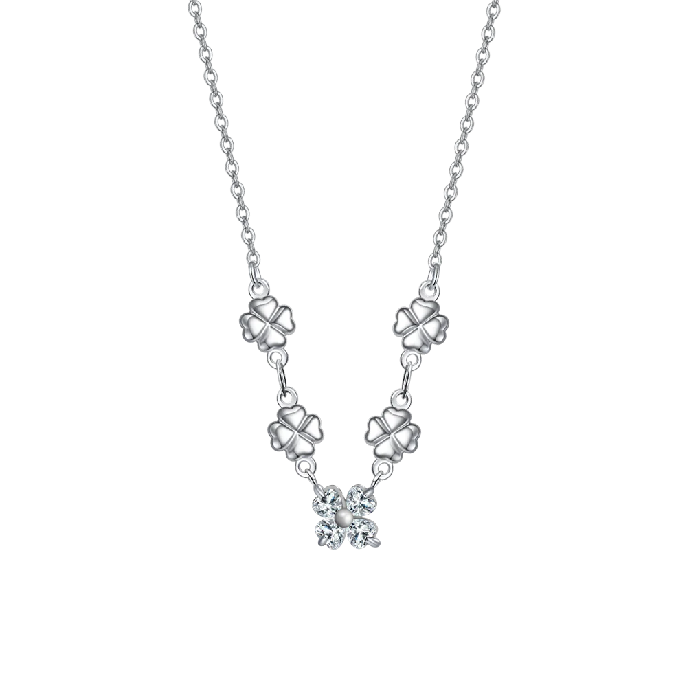 COLLANA IN ACCIAO CON QUADRIFOGLI E ZIRCONI BIANCHI LUCA BARRA LB CK2074