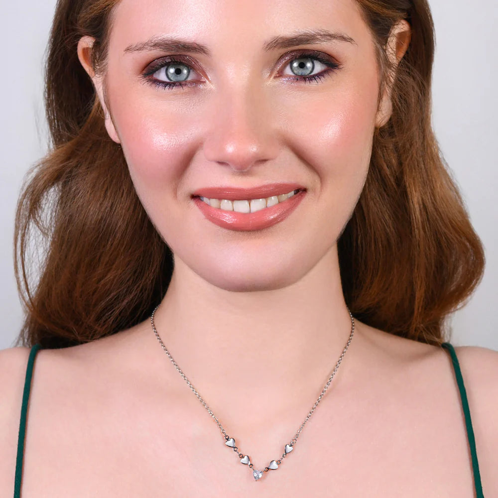 COLLANA DONNA IN ACCIAIO CON CUORI E ZIRCONI LUCA BARRA LB CK2077