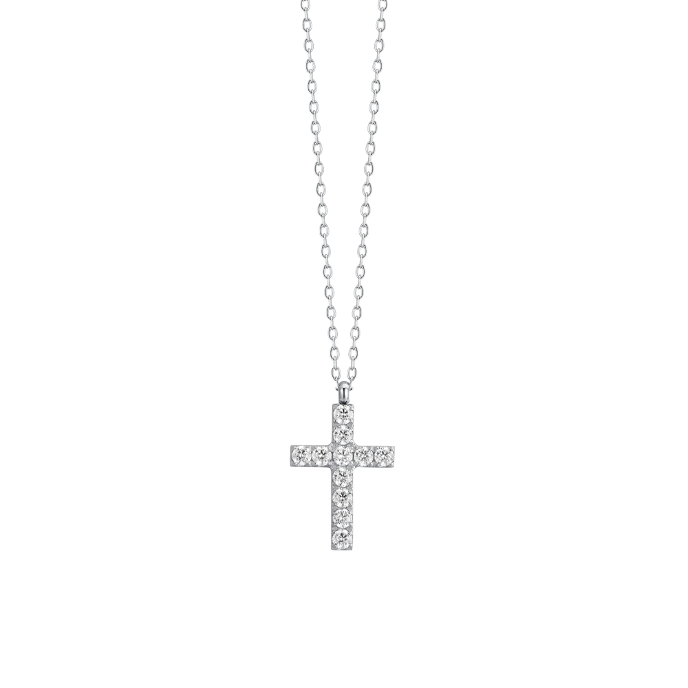 COLLANA DONNA IN ACCIAIO CON CROCE E ZIRCONI BIANCHI LUCA BARRA LB CK2086
