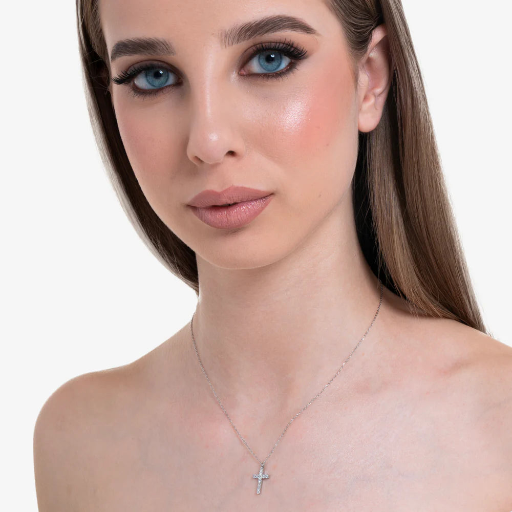 COLLANA DONNA IN ACCIAIO CON CROCE E ZIRCONI BIANCHI LUCA BARRA LB CK2086