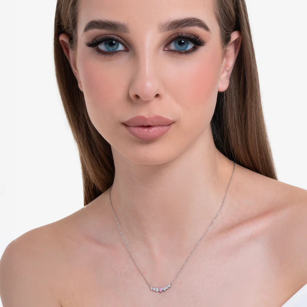 COLLANA DONNA IN ACCIAIO CON CUORE ROSA E CRISTALLI BIANCHI LUCA BARRA LB CK2106