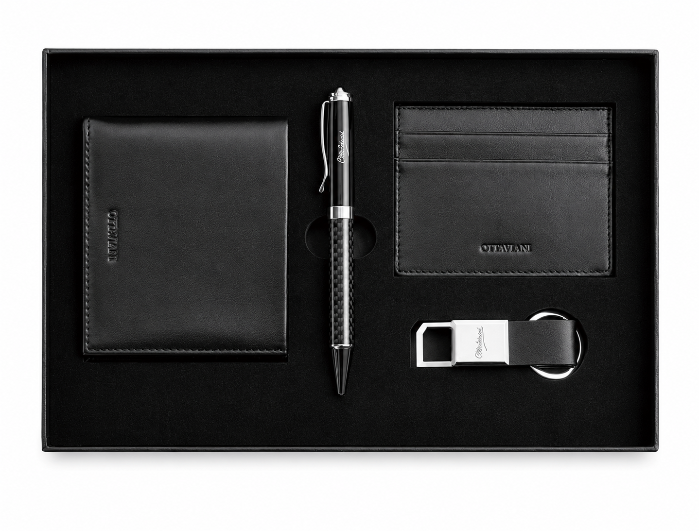 Set Regalo con penna, portachiavi, portafoglio e porta carte in vera pelle Ottaviani OTT 87662