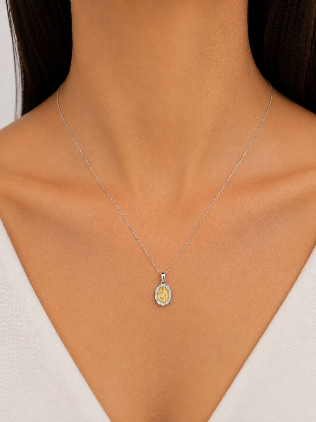 Pendente Medaglia Miracolosa con Zirconi in oro 18Kt Donna TIZIANO TIZ ORCND 230