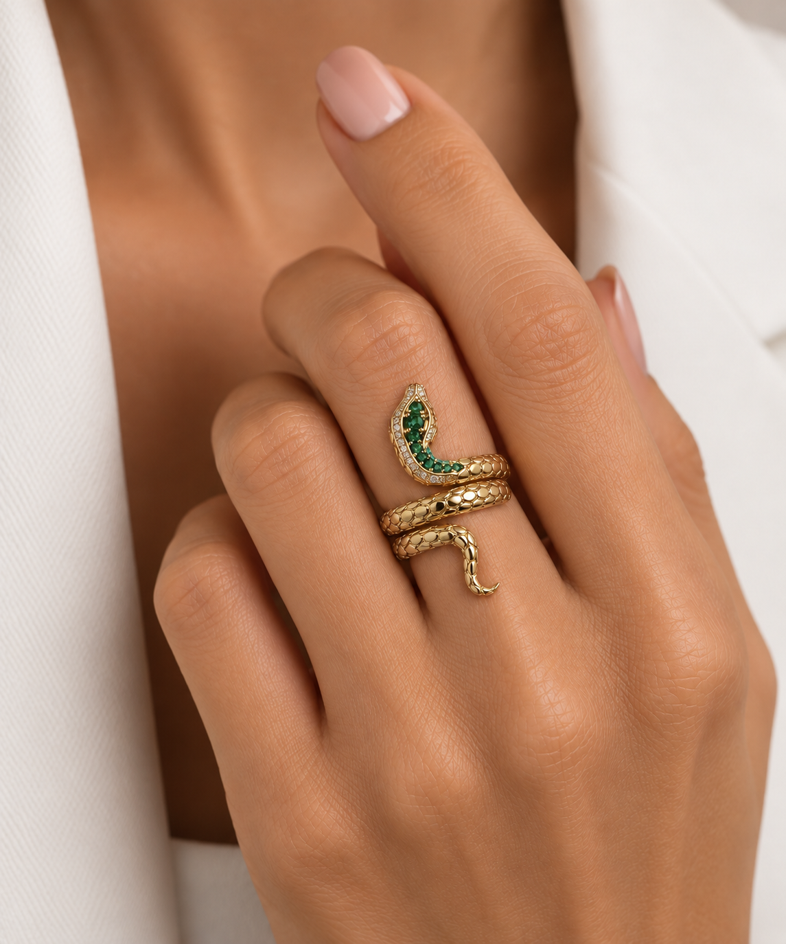 Anello Serpente con Pietre Verdi in Oro 18Kt TIZIANO TIZ ANOR 11